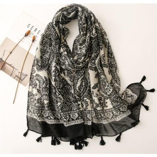 Ladies Fashion Aztec Cashew Floral Tassel Viscose Shawl Scarf Travel Seaside Thin Sunscreen Scarves Wrap Foulards Hijab 180*90Cm
