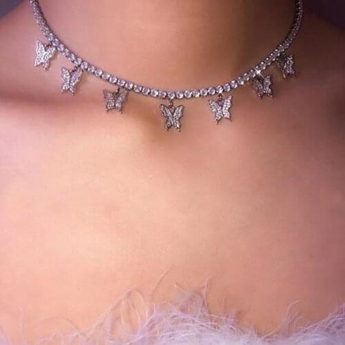 Gold Silver Color Butterfly Pendant Necklace Female Shiny Crystal Clavicle Chain Fashion New Design Jewelry Party Gift