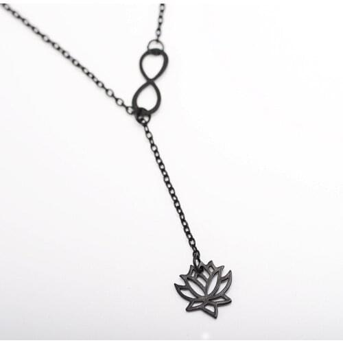 Simple Style Fashion Infinity Lotus Lariat Pendant Necklace for Women Lotus Flower Jewelry Necklaces Party Gifts Gold/Silver