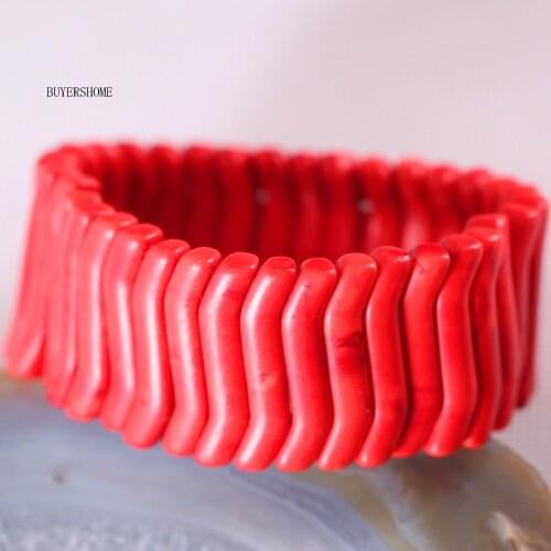 1Pcs BUYERSHOME Hot Jewelry For Women 5x32MM Natural Beads Stone Red Howlite Stretch Bracelet 8"H625