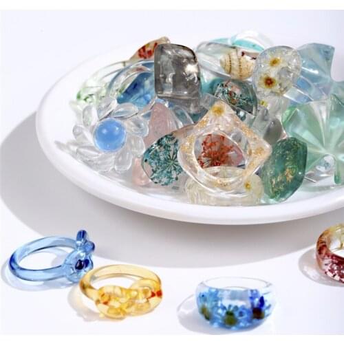 1PC Resin Dried Flower Ring For Women Gift Fashion Irregular Heart Artificial Immortal Flower Shell Geometry Ring Jewelry R198