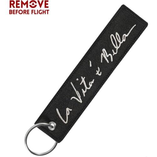 1 PC Fashion La Vita E Bella Car Keychain Black Key Holder for Cars and Motorcycles Key Fobs Embroidery Keychains Jewelry