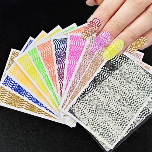 12sheet/Set Gold/Rainbow/White/Black Mesh Nail Sticker 12 Colors Manicure Decal Transfer Nail Art Patch Sally/Silk Mesh Laser St