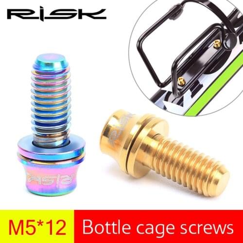 2pcs Risk Titanium Alloy Bike Water Bottle Cage Bolts with Washer M5*12MM MTB Road Bike Water Bottle Holder Screws Cycling Bolts