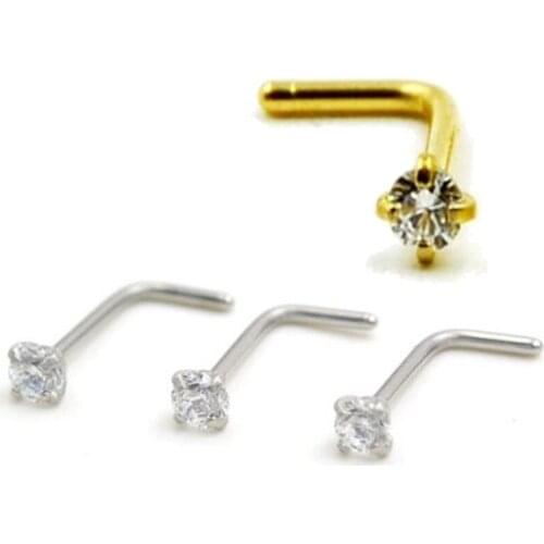 20G 0.8x7x2mm L Shape Stainless Steel Round Zircon Twist Screw Nose Ring Ear Cartilage Wrap Ring Tragus Earring Piercing Jewelry
