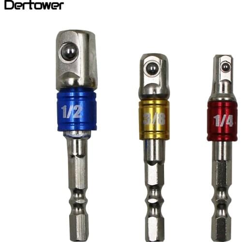 3pcs/set Color 1/4 "3/8" 1/2 "Steel Socket Adapter Hex Shank Set Extension Drill Bits Bar Hex Bit Set Power Tools DT7