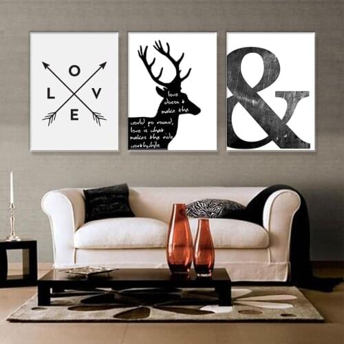 3PCS/Set Nordic Triptych Minimalist Black White Elk Geometry Canvas Painting Picture Art For Living Room Modern Home Decoration