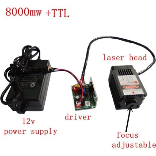 8000MW laser engraving machine 8W high power laser modules focusing head point wavelength 450nm 12v head