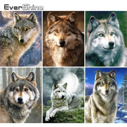 EverShine 5D Diamond Embroidery Full Square Drill Wolf Cross Stitch Diamond Painting Animal Picture Rhinestones Handmade Art
