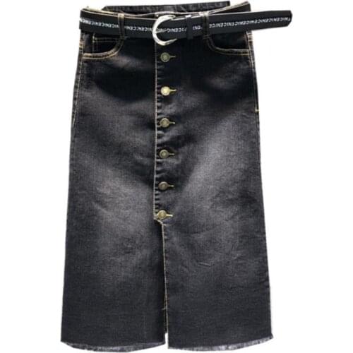 Plus size 5XL! Spring single-breasted denim skirt high waist package hip a-line jeans split skirt