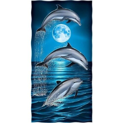TOADDMOS Blue Sea Dolphin Animal 3D Pattern Quick Dry Soft Mens Bath Towel Home Bathroom Function Absorbent Towels Beach Towels