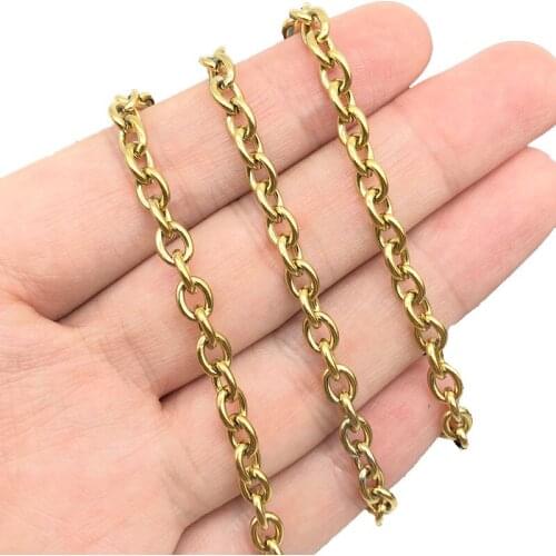 1Meter 4.5mm Width Stainless Steel Cross O Gold Color Chain Necklace Findings DIY Jewelry Making Handmade Bracelet Ankle