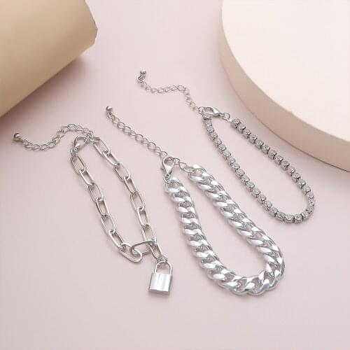 Femme multi-layer lock pendant cross chain cable chain rhinestone chain charm ladies business jewelry european charm bracelet