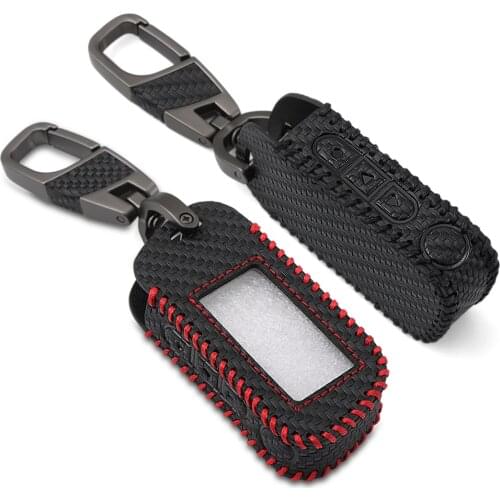 A93 Carbon Fiber Pattern Leather Key Case for Starline A93 A63 A39 A36 Two Way Car Alarm LCD Remote Control Keychain Fob Cover