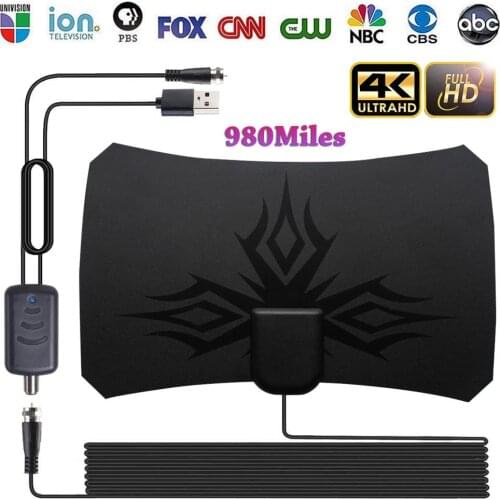 4K Digital HDTV Aerial Indoor Amplified Antenna 980 Miles Range HD1080P DVB-T2 Freeview TV For Life Local Channels Broadcast