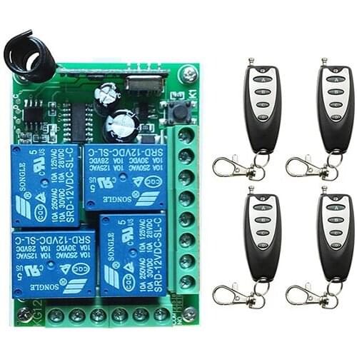 DC12V 4CH RF Wireless Remote Control System teleswitch transmitter and receiver universal gate remote control/ window /lamp