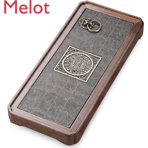 Chicken Wooden Tea Tray Solid Wood Black Stone Combination Household Rosewood Plate Set Modern Drainage Small Tea Table
