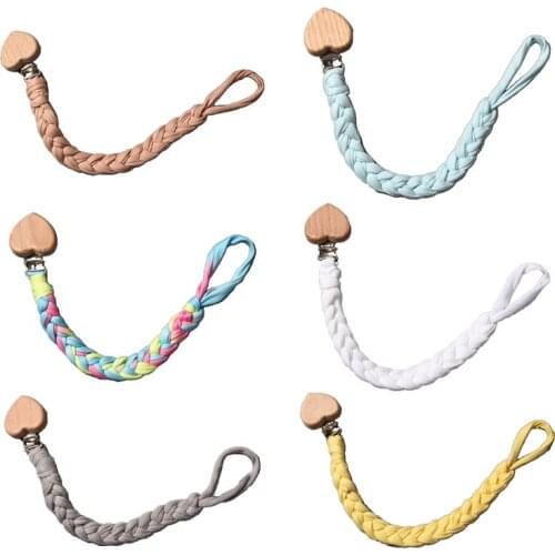 Baby Wood Pacifier Clip Chain Handmade Woven Nipple Holder Infant Teether Soother Leash Strap Toys Shower Gifts