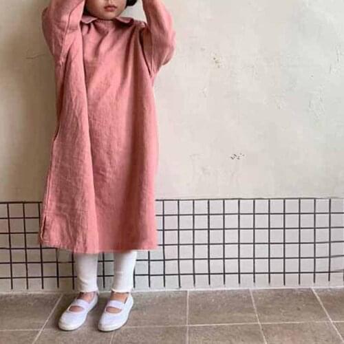 Childrens Korean autumn new dress lovely girl lapel button casual one-piece dress kids fall clothes for kids