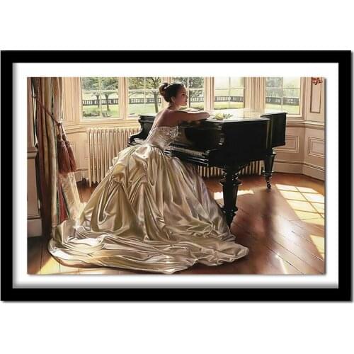 DIY 5D Diamond Painting People Needlework Craft Gift Full Square Girl and Piano Diamond Embroidery Cross Stitch Kits F375