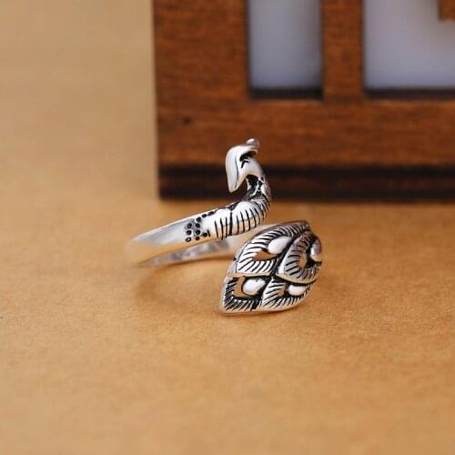 Evimi Creative Vintage Handmade 925 StampRings for Women Couple New Fashion Thai Silver Peacock Punk Hiphop Party Jewelry Gift