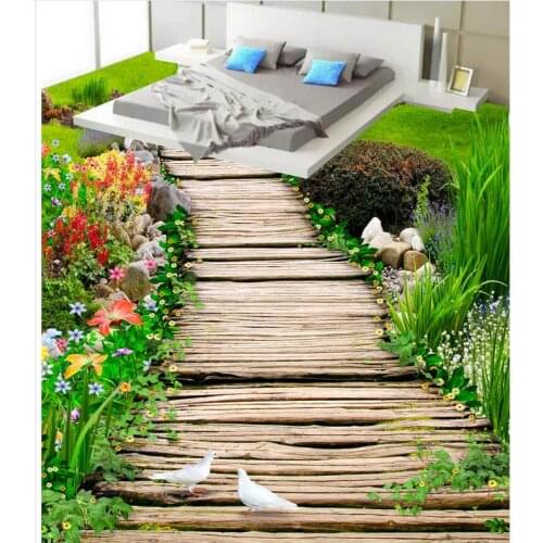 Custom photo floor wallpaper 3d Waterproof floor mural painting Custom Photo self-adhesive 3D floor Flower Garden boardwalk