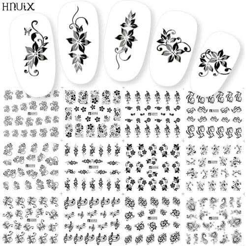 HNUIX1 2 Designs Nail Stickers Set Mixed Floral Geometric Sexy Girl Nail Art Water Transfer Decals Tattoos Sliders Manicure