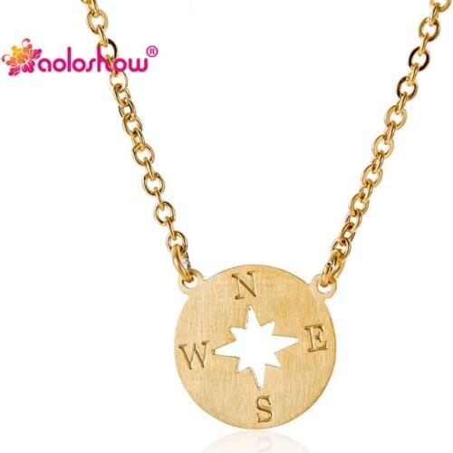 Dainty Engrave Compass Necklace for Women Jewelry Stainless Steel Gold Color Dainty Disc Charms Necklace Collier Femme NL2634