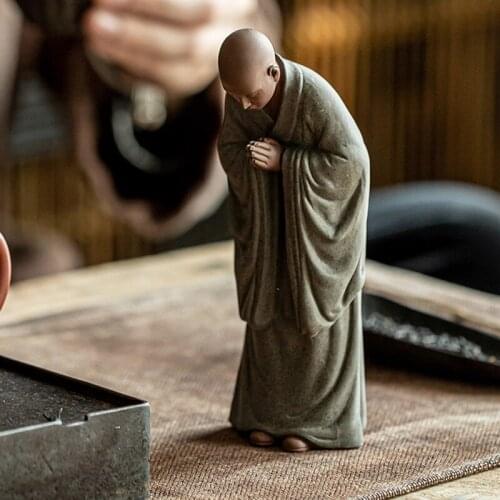 Chinese Zen Monk Buddha Statue Decoration Home Decore Garden Figure Retro Art Ceramic Desk Decor Ornaments Handcrafts