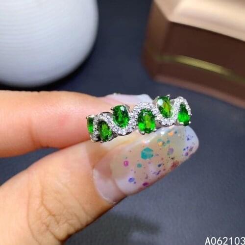 KJJEAXCMY fine jewelry 925 sterling silver inlaid natural diopside Womens popular exquisite gem new adjustable row ring support
