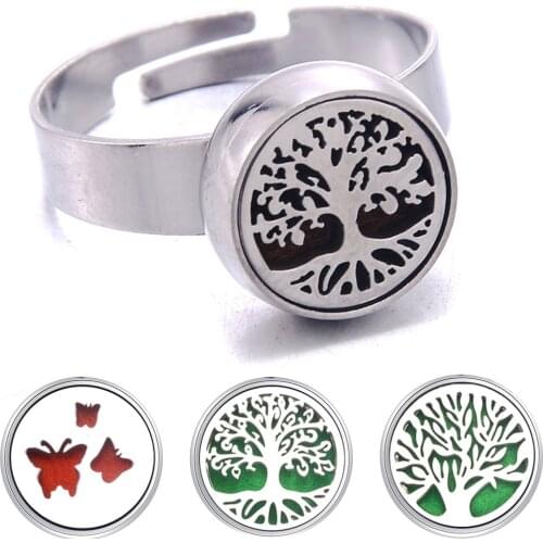 Tree of Life Perfume Diffuser Ring High Quality Stainless Steel Aromatherapy Ring For Men Women Adjustable Ring Fashion Jewelry