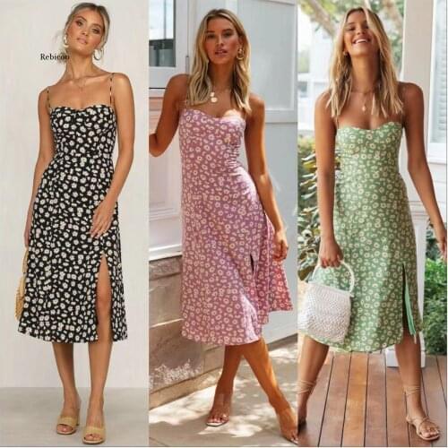 Floral Summer Dress Women Spaghetti Straps Cowl Neck Prairie Chic Wrap Dress Long Side Split Pleats Print Sexy Dresses