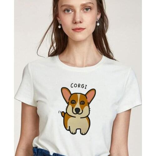 Summer Short Sleeve Loose Tshirt Harajuku Shirt Tee Shirt Femme Funny Cute Corgi Graphic Print T Shirt Women Tops Camiseta Mujer
