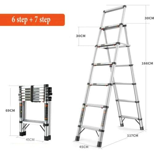 6 step + 7 step Aluminum alloy multi-function telescopic ladder household folding herringbone ladder elevator engineering ladder