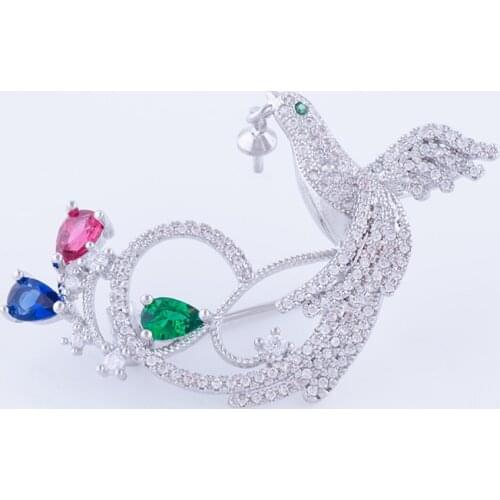Fashion festivals high - end party women 's brooches charm bird copper inlaid color zircon pearl jewelry