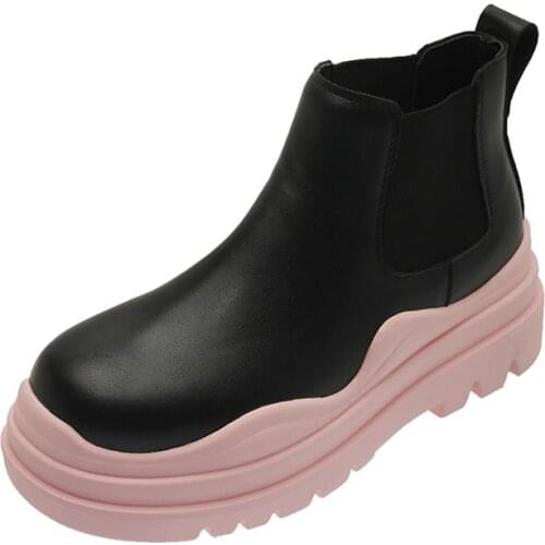 2021 New Woman Thick Bottom Boots PU Leather Solid Outdoor Non-Slip Boots Casual Womens Flats Fashion Ladies Shoes Comfortable