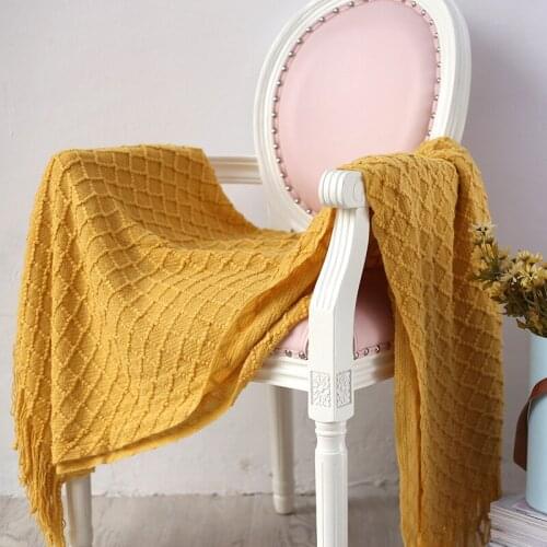 New Nordic 130x150cm Knitted Throw Travel Blanket Sofa Throw Blanket Tassels Air Condition Blanket Diamond Acrylic 4 color
