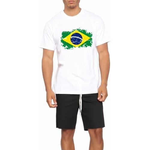 BLWHSA New Tops Summer Brazil Flag Fans Men T shirts Cotton Nostalgia Brazil Flag Style Rio Games Fitness T-shirts for Men