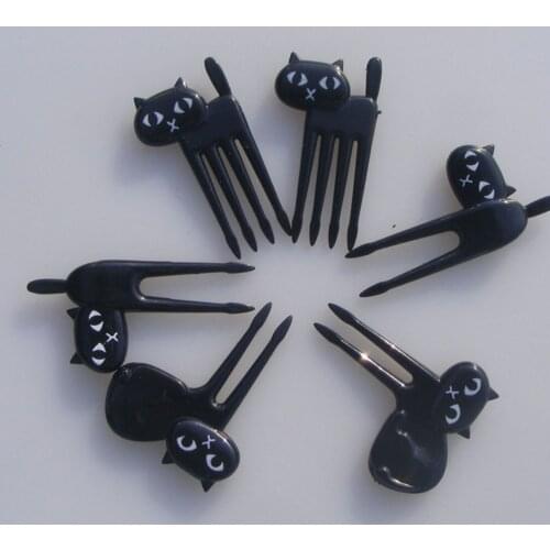 New 6 PCs Little Black Cat Fruit Forks Cute Cartoon Fork for Kitten Easy Decoration Sign Happy Gifts of Eco-Friendly dropship