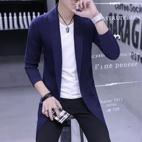 2021 Autumn Korean Slim Fit Mens Long Sweaters Mens Casual Cardigan Knitted Sweatercoats Solid Thin Jacket Male M-3XL T803