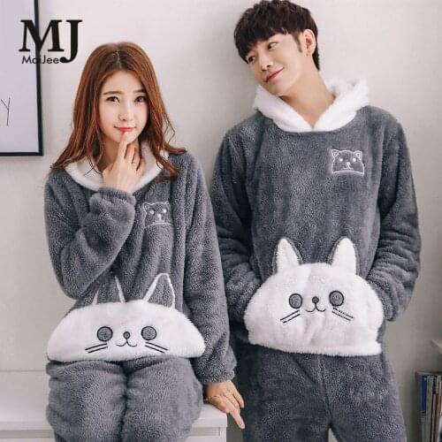 MaiJee Couple Pajama Sets Sleepwear Thick Pyjamas Set Warm Pajamas Set Pijama De Animal Flannel Pijamas Mujer Pijamas Entero