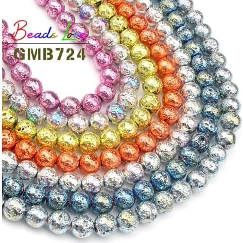 Natural Stone Multicolor Lava Beads 4 6 8 10 mm Round Loose Volcanic Rock Beads For Jewelry Making Diy Bracelet Necklace 15 Inch