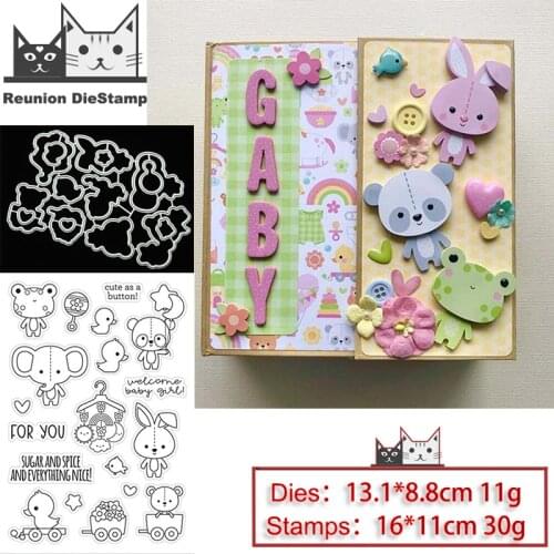 Reunion Bear Bunny Elephant Clear Stamps and Metal Cutting Dies DIY Scrapbooking Paper Photo Album Crafts Seal Punch Stencils