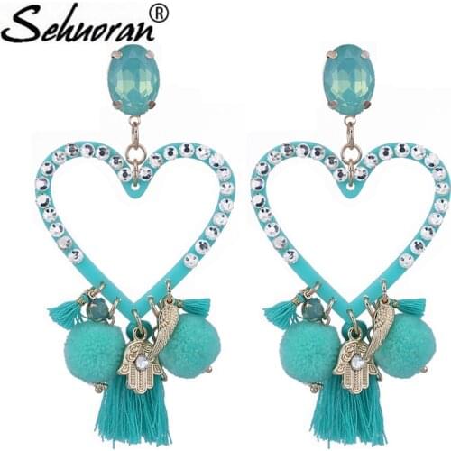 Sehuoran Brincos Oorbellen Crystal Big Pendients Heart Resin Drop Earrings Zinc Alloy Accessories Tassel Earrings For Woman Ear