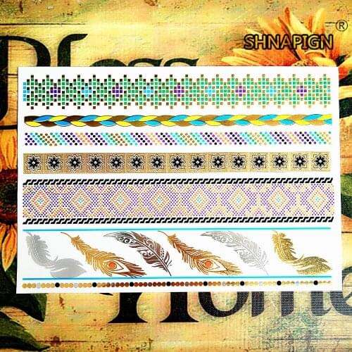 SHNAPIGN 24 style Temporary Body Art, Peacock feather stripes Designs, Flash Tattoo Sticker Keep 3-5 days Waterproof 21*15cm