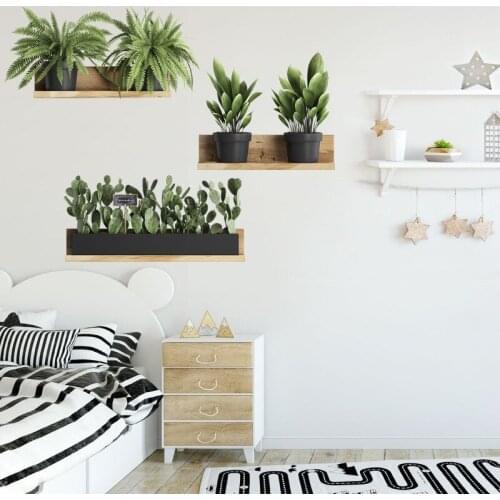 Modern Simple Wall Stickers Bedroom Study Living Room Decoration Wall Shelf Green Plants 3D Stereo Decals for Furniture Mural
