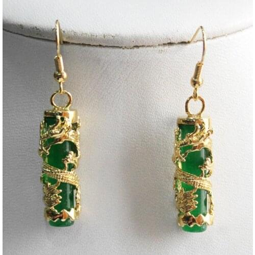 Hot Sell unique Amazing green jade + Dragon Earring