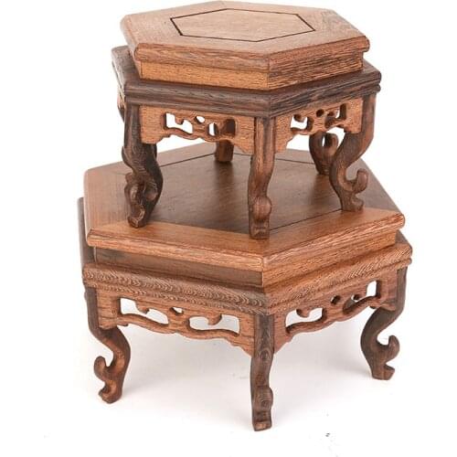 Wenge Wood Carving Hexagonal Base Vase Teapot Flower Vases Crafts Decoration Wooden Base