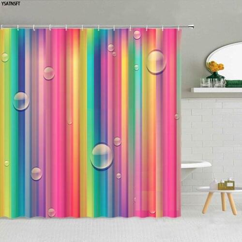 Rainbow Geometric Shower Curtain Creative Stripes Water Drop Color Pattern Bathroom Supplies Cloth Curtains With Hook Home Decor