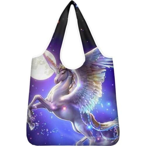 HYCOOL Women Bag 3D Unicorn Print Lightweight Reusable Shopping Bags Tote Shoulder Bag Large Capacity Pouch Convenient Coin Bag